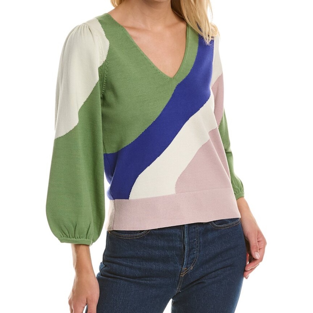 Joie Green, Blue, and Cream V-Neck Sweater
100% cotton